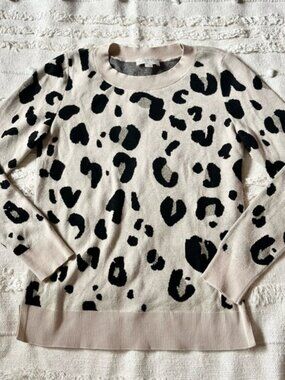 LOFT Leopard Jacquard Beige/Metallic Gold Sweater size xsmall